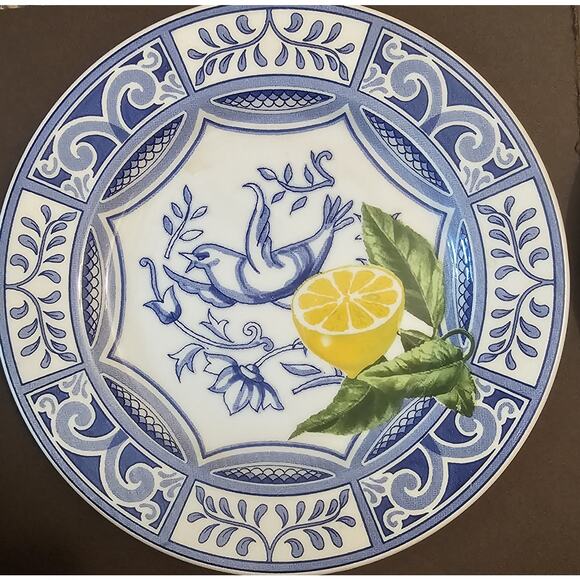 Blue Bird Pair Dessert Salad Plates Italian HTF A+ Condition - Picture 2 of 7